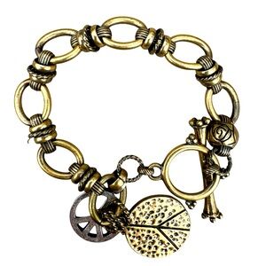 LUCKY BRAND VINTAGE ANTIQUE BRASS TONE PEACE BRACELET